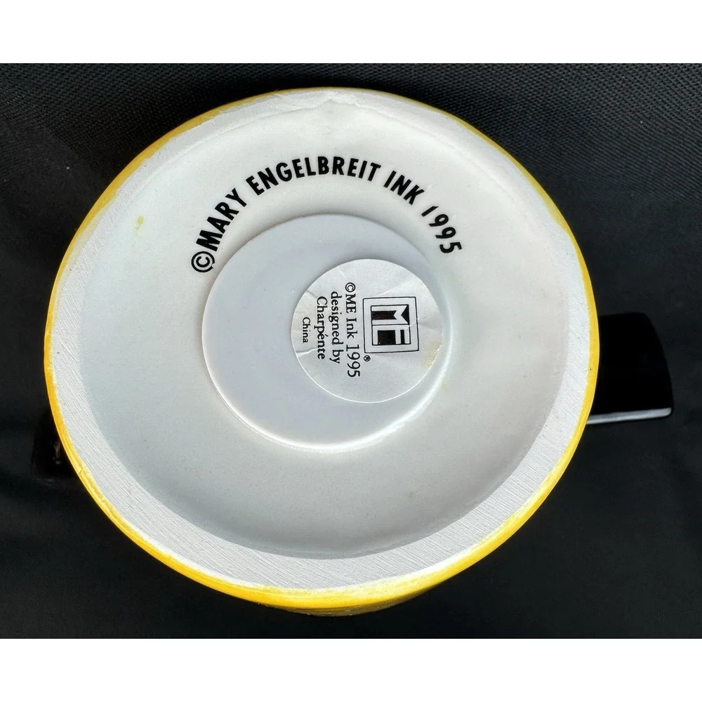 Vintage Mary Engelbreit Teapot Coin Piggy Bank 1995 Yellow Floral Polka Dots 6